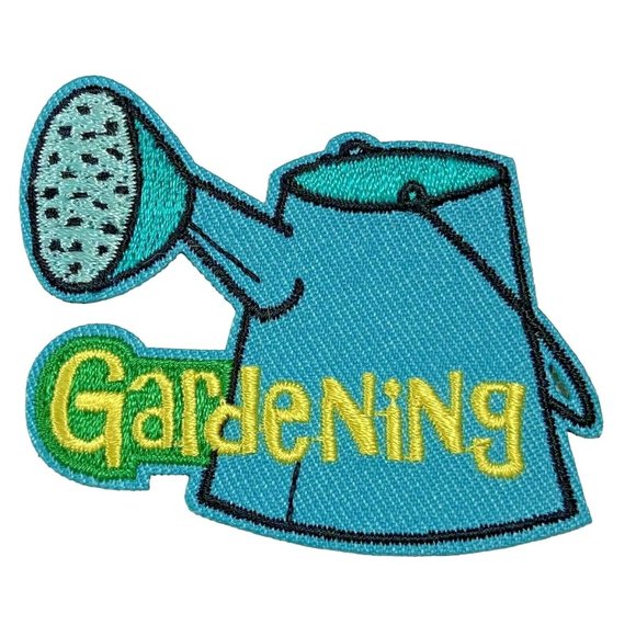 Girl Scouts Gardening Iron-on Patch Badge Blue Watering Can GSA New S 2562 - Picture 1 of 3